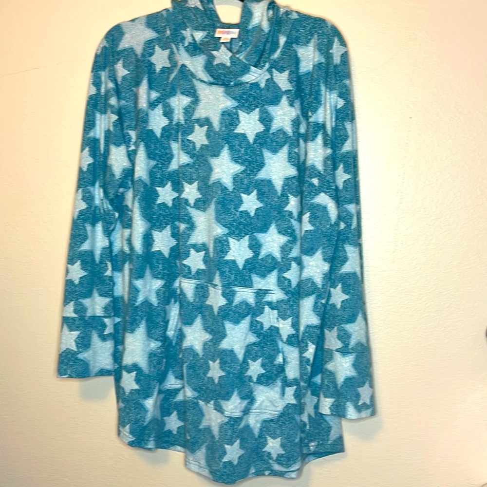 ⭐️ LuLaRoe 3XL Amber Teal Star Hoodie⭐️